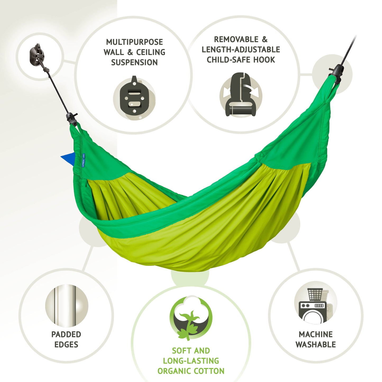 Moki Padded Organic Cotton Kids Hammock with Suspension