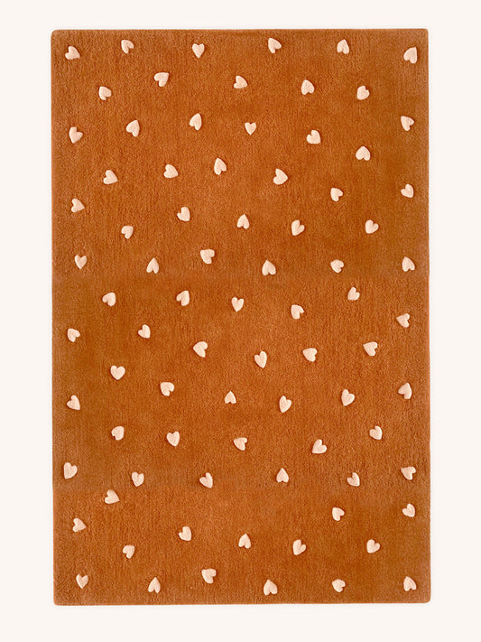 Rug HEARTS Brown / Pink Print 6.5 x 9.8 ft