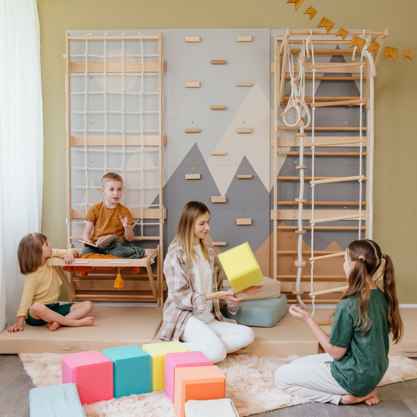 Wood and Hearts 3-in-1 Swedish Ladder Wall Gym for Kids 3+