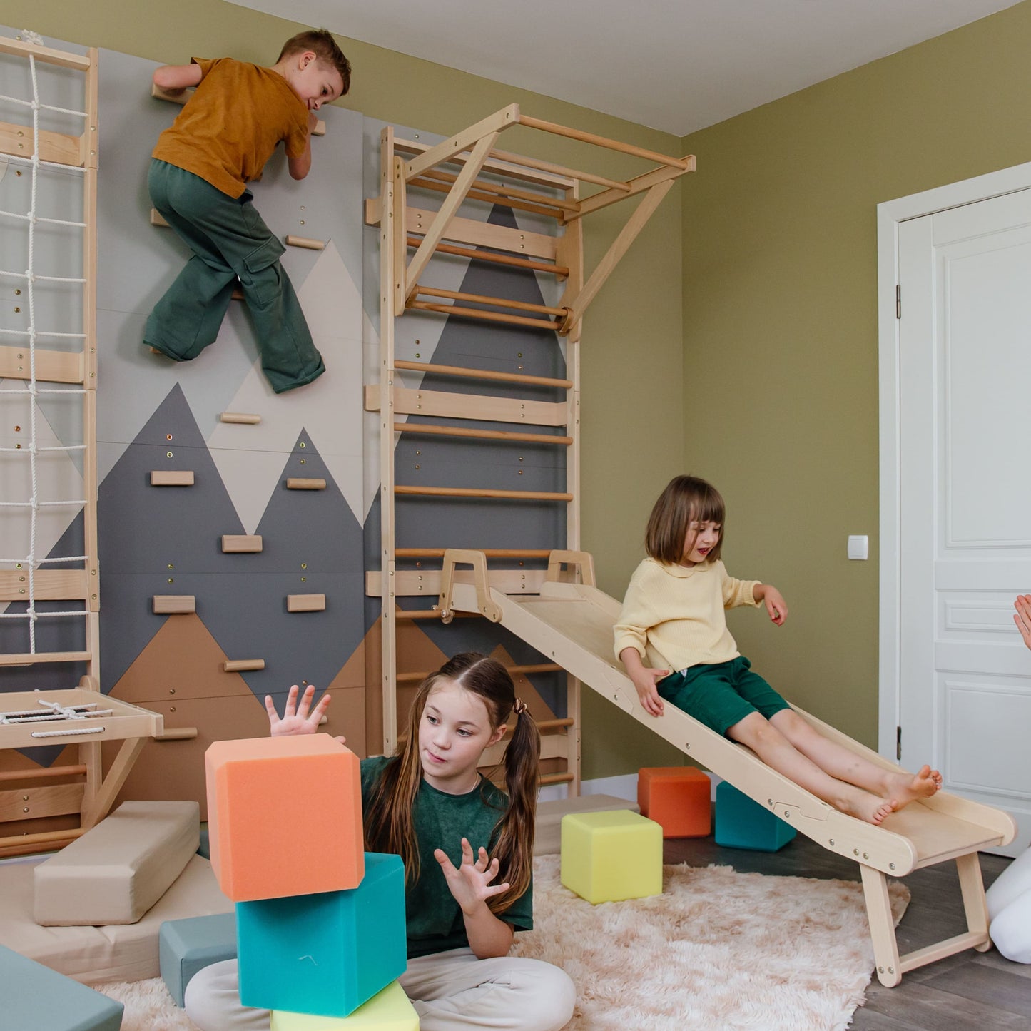 Wood and Hearts 3-in-1 Swedish Ladder Wall Gym for Kids 3+