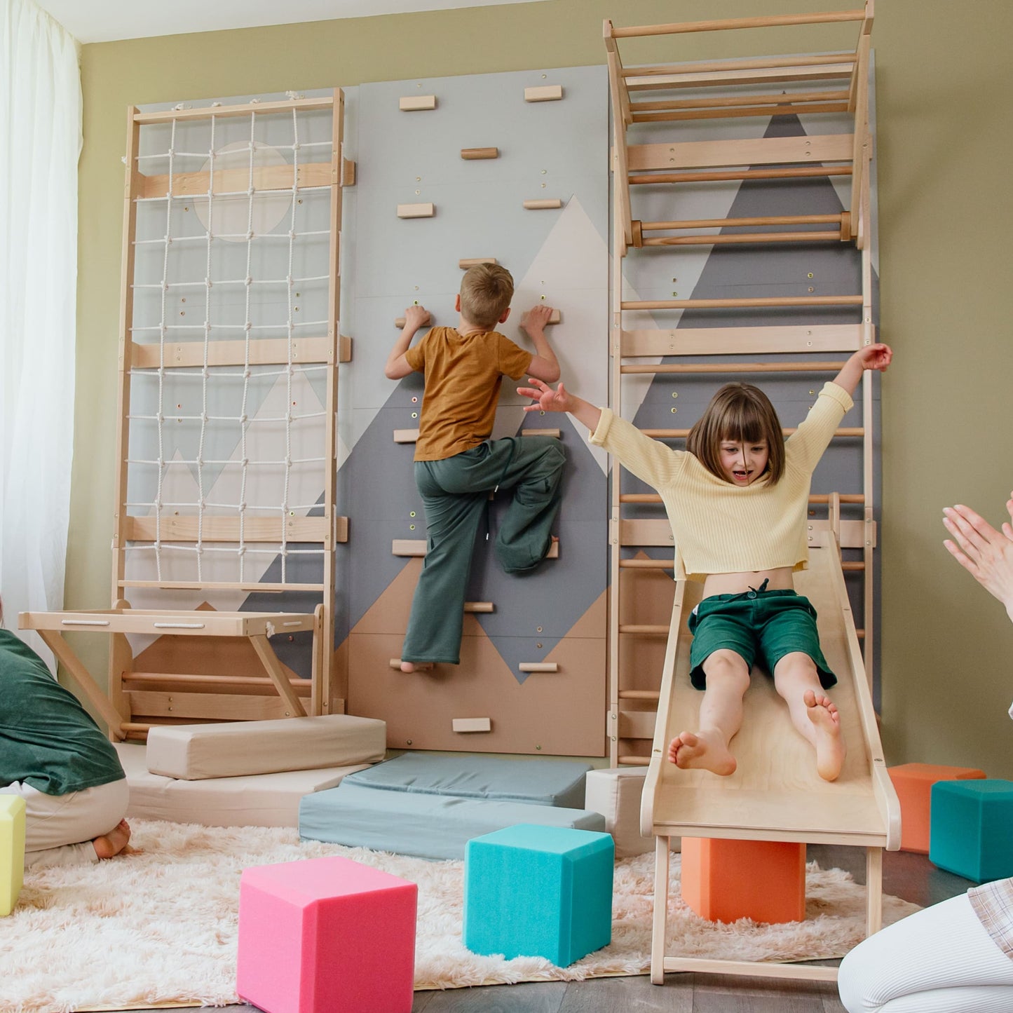 Wood and Hearts 3-in-1 Swedish Ladder Wall Gym for Kids 3+