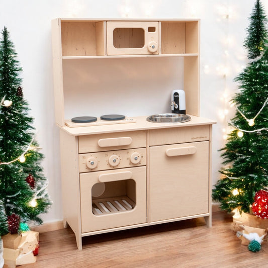 Wooden Play Kitchen with Working Sink | Natural