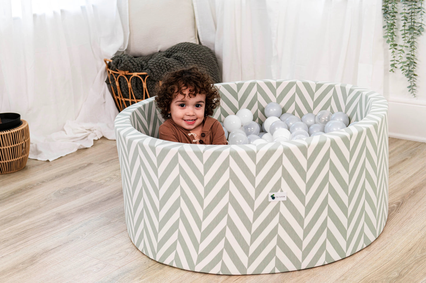 Herringbone Sage Print Ball Pit + 200 Pit Balls