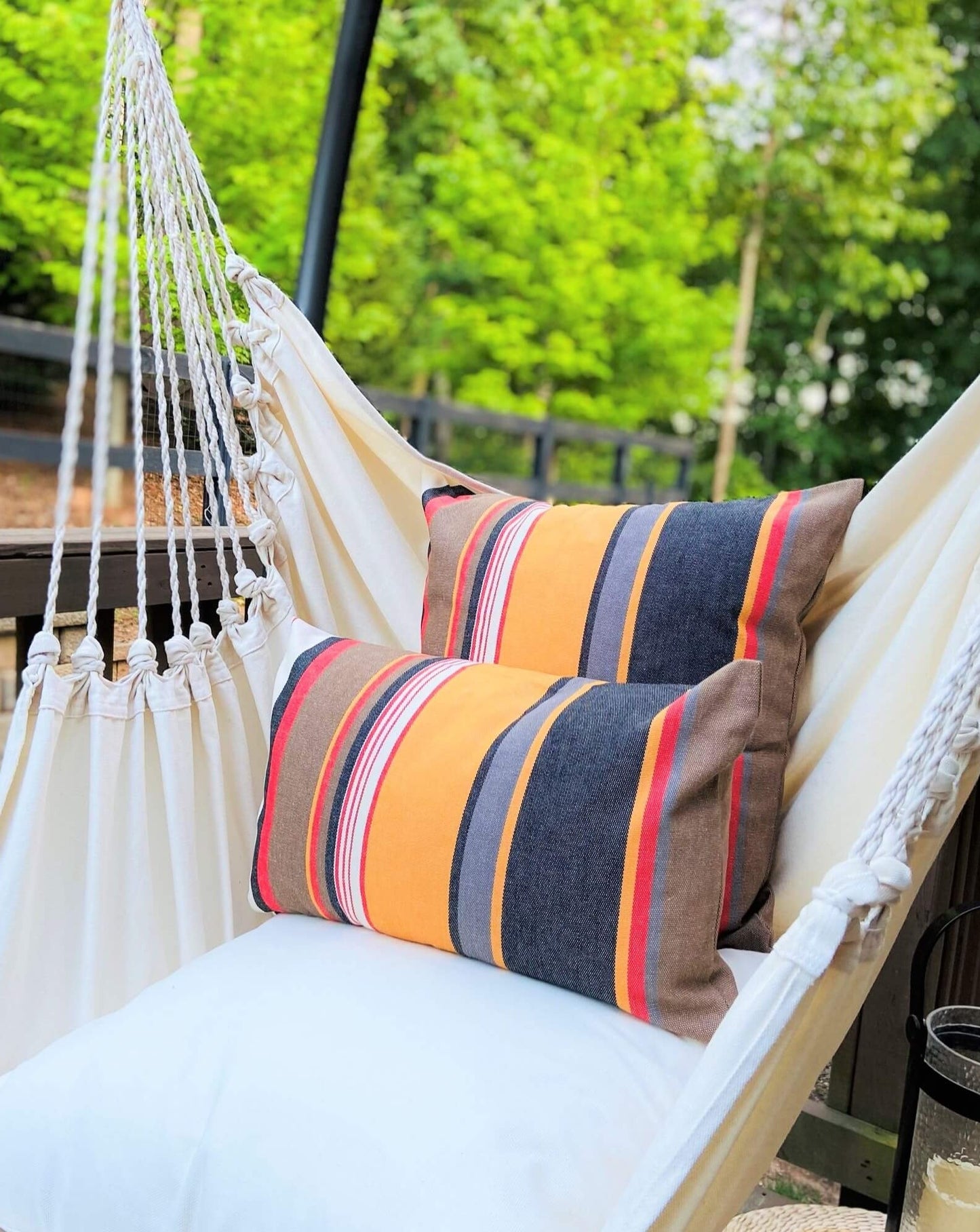 Orange Black Red Striped Throw Pillow | MARIGOLD