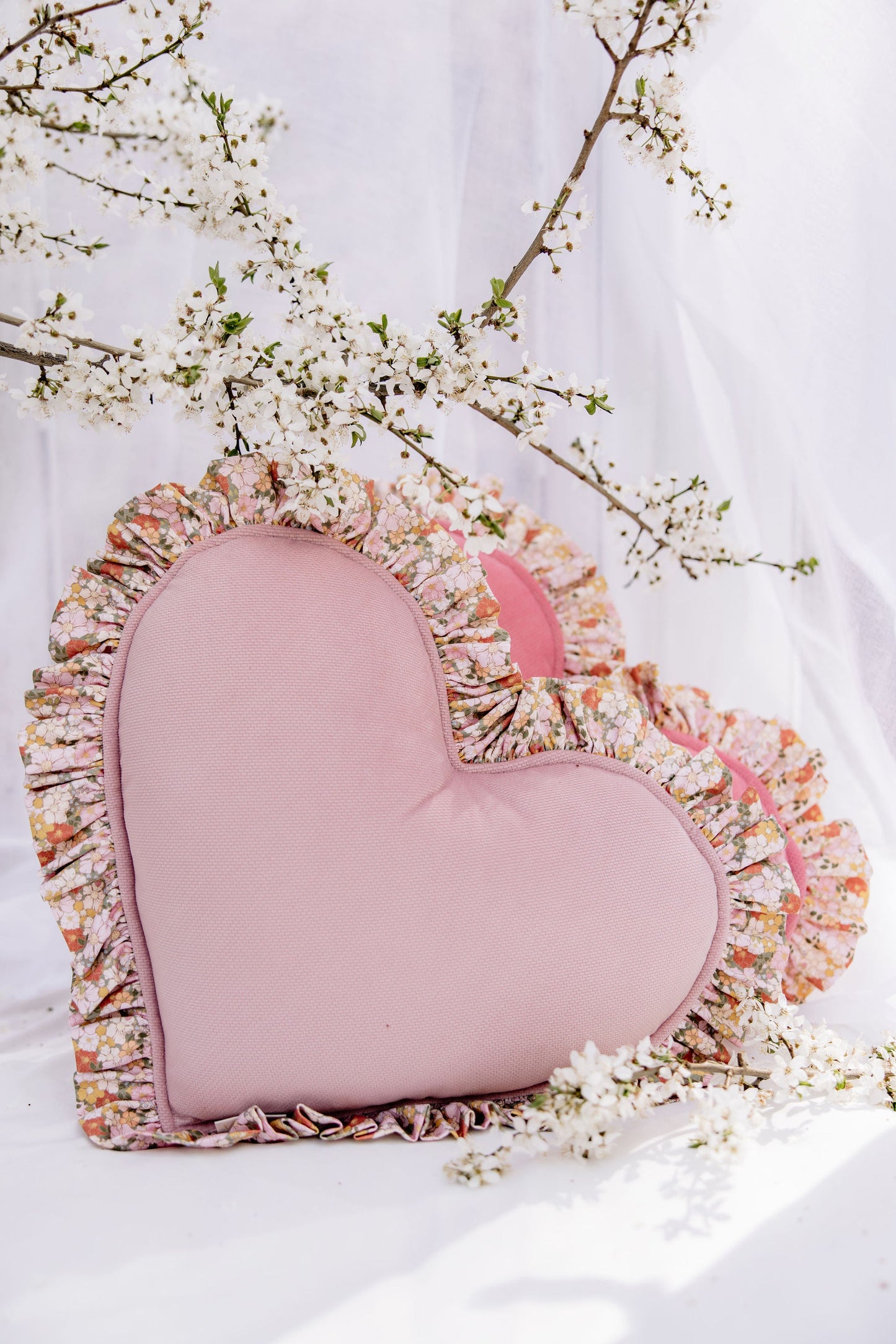 "Green Garden" Heart Pillow with Checkered Frill