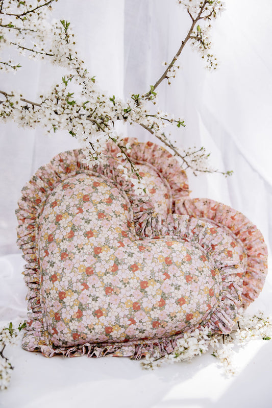 "Green Garden" Heart Pillow with Checkered Frill