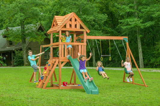 Mountain View Lodge Swing Set w/ Wooden Roof