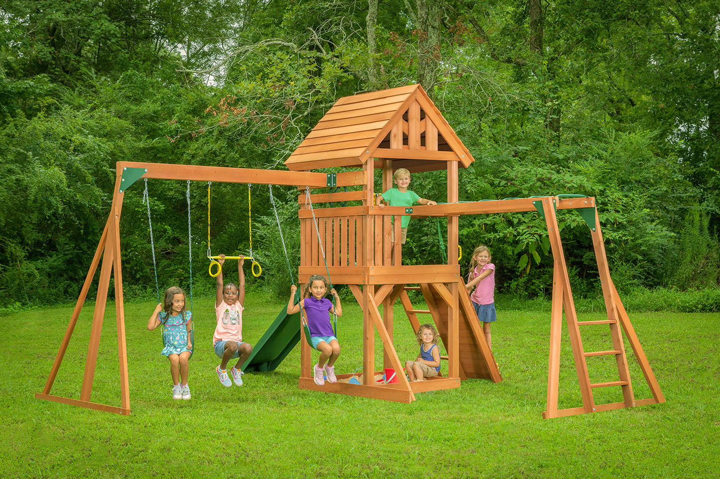 Mountain View Lodge Swing Set w/ Wooden Roof