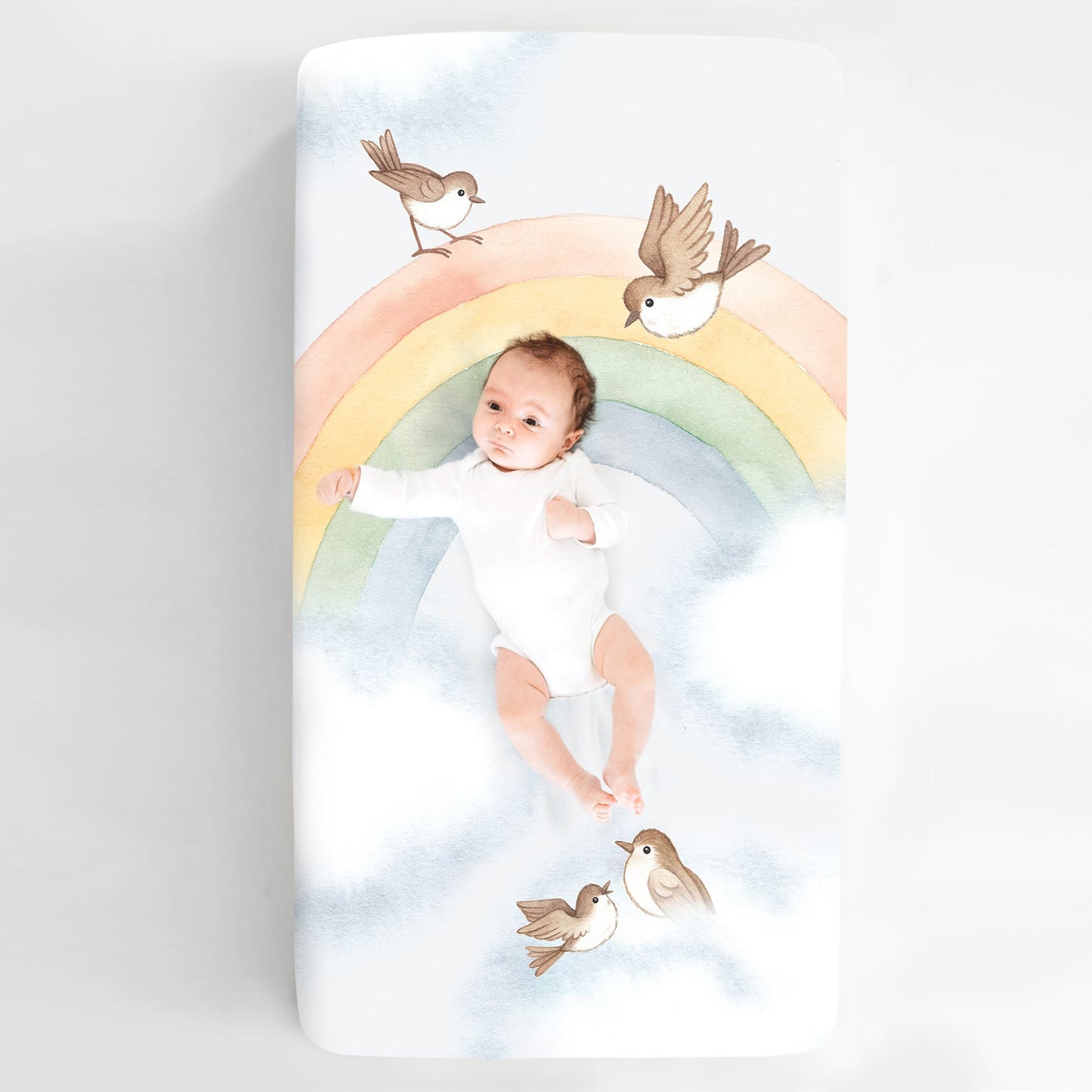 Rainbow and Birds Standard Size Crib Sheet