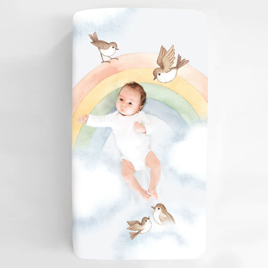 Rainbow and Birds Standard Size Crib Sheet