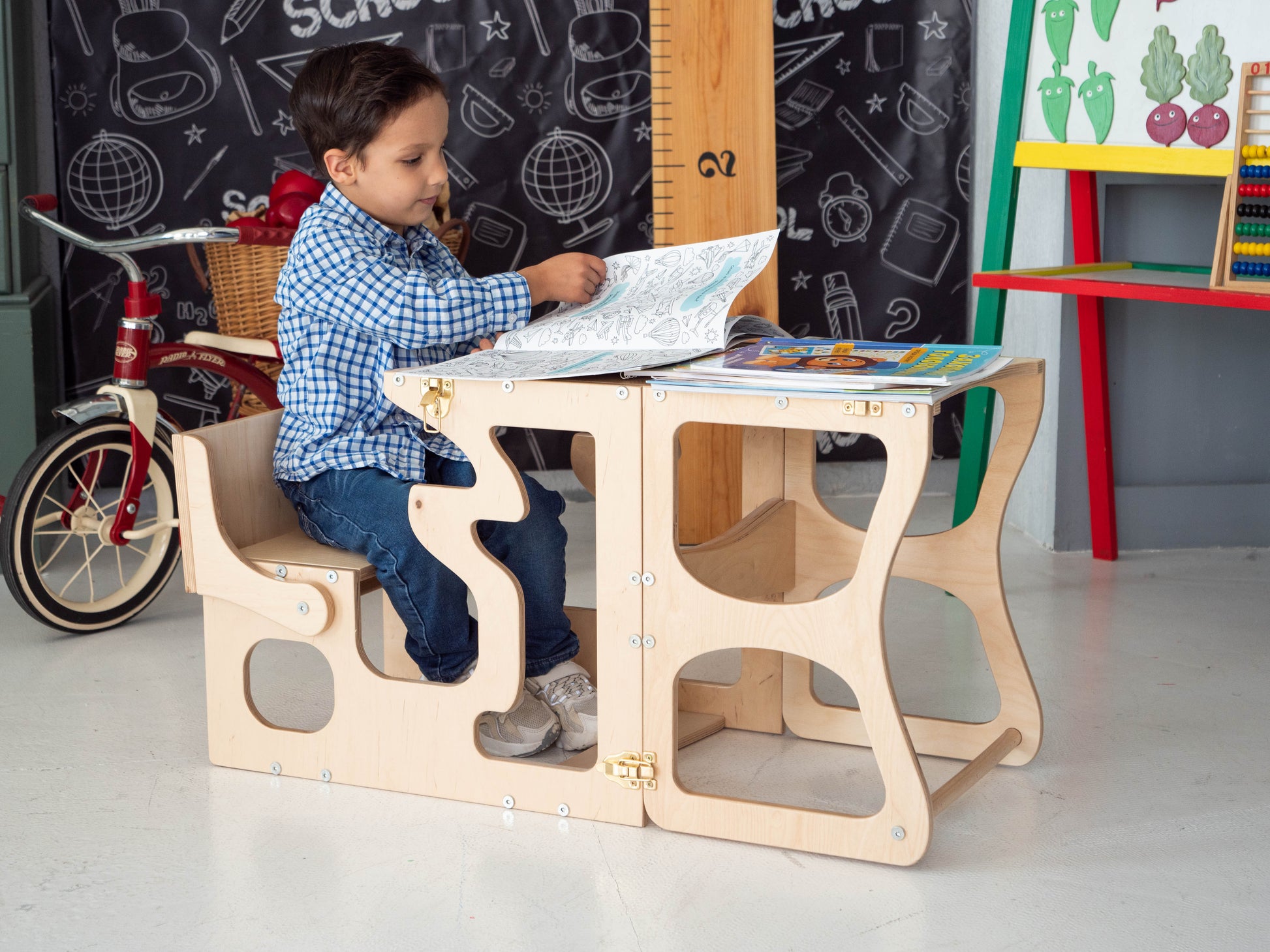 Convertible Kitchen Tower and Writing Desk, 2-in-1 Learning Helper - Oliver Ruffus