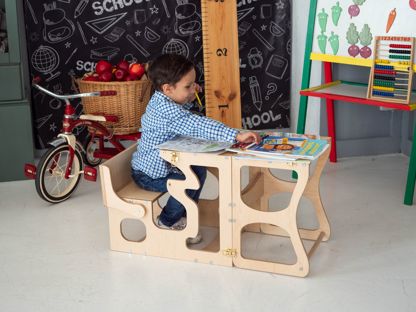 Convertible Kitchen Tower and Writing Desk, 2-in-1 Learning Helper - Oliver Ruffus