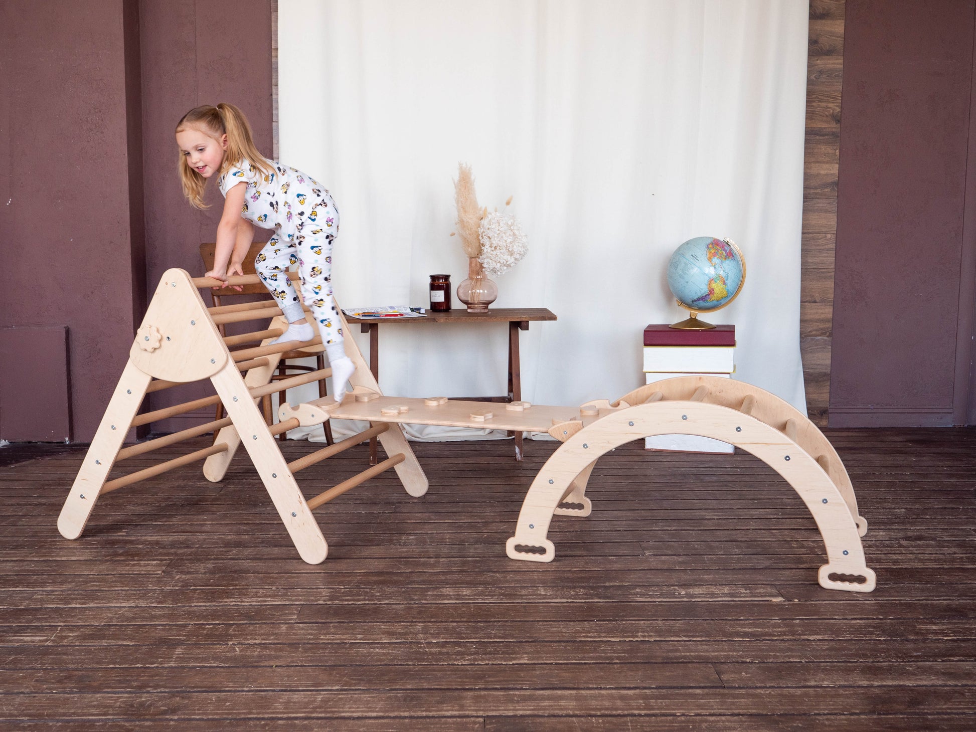 3 in 1 Montessori Toddler Gym Climbing Triangle Climbing Arch Two-Sided Ramp Indoor Playground Large - Oliver Ruffus