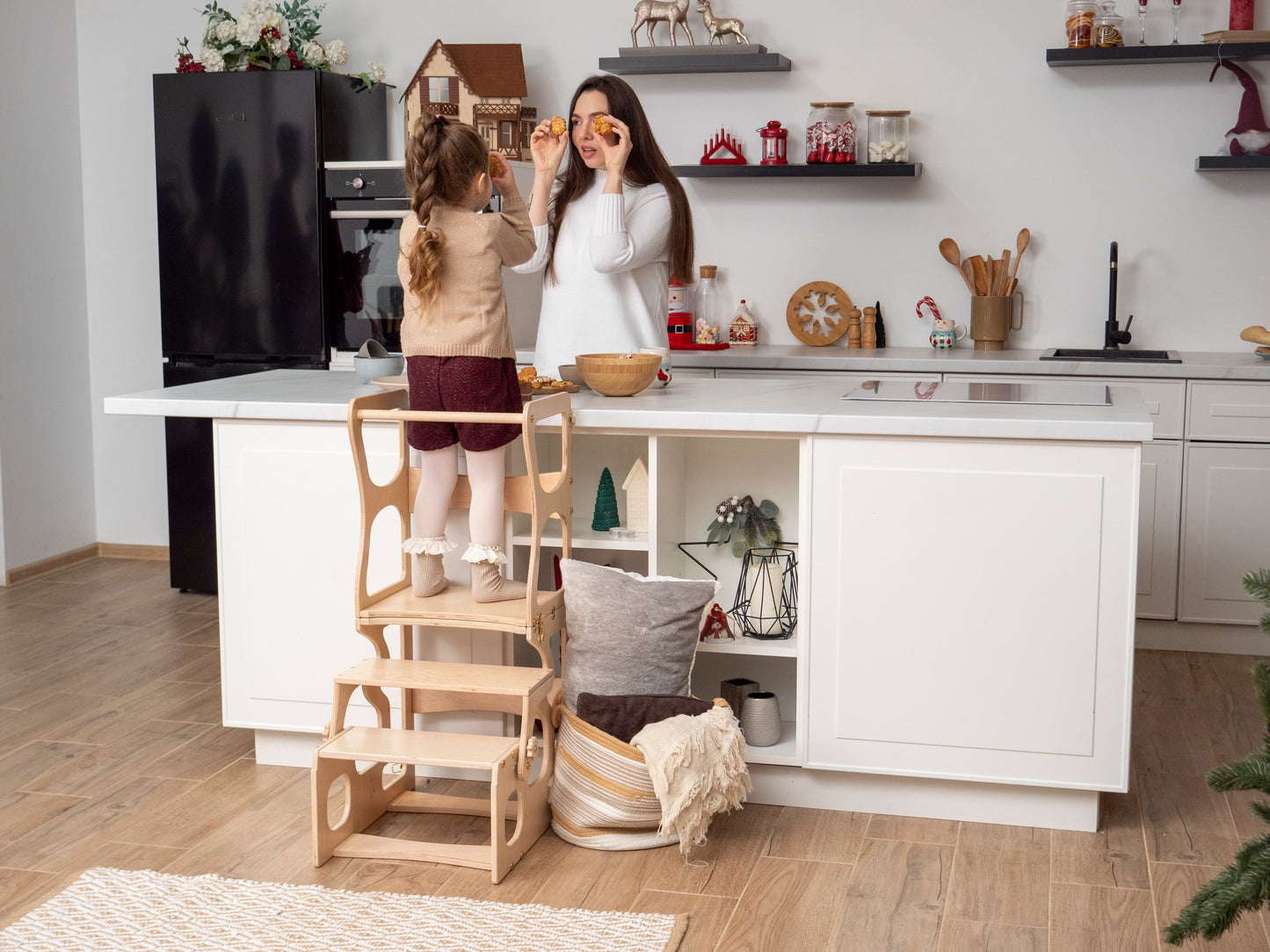 Convertible Kitchen Tower and Writing Desk, 2-in-1 Learning Helper