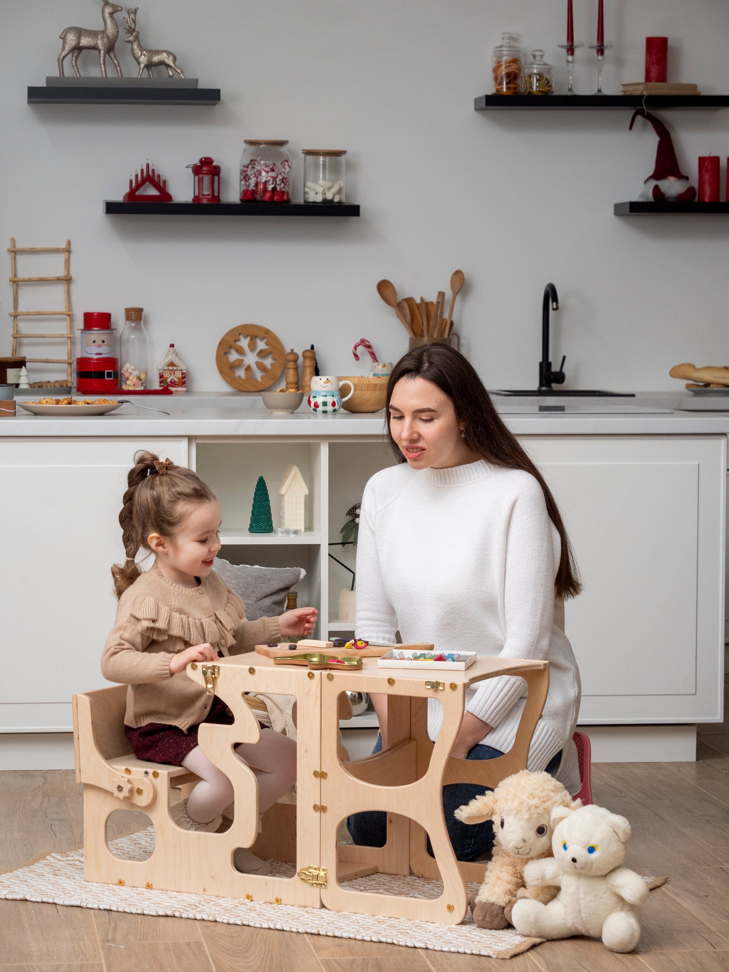 Convertible Kitchen Tower and Writing Desk, 2-in-1 Learning Helper