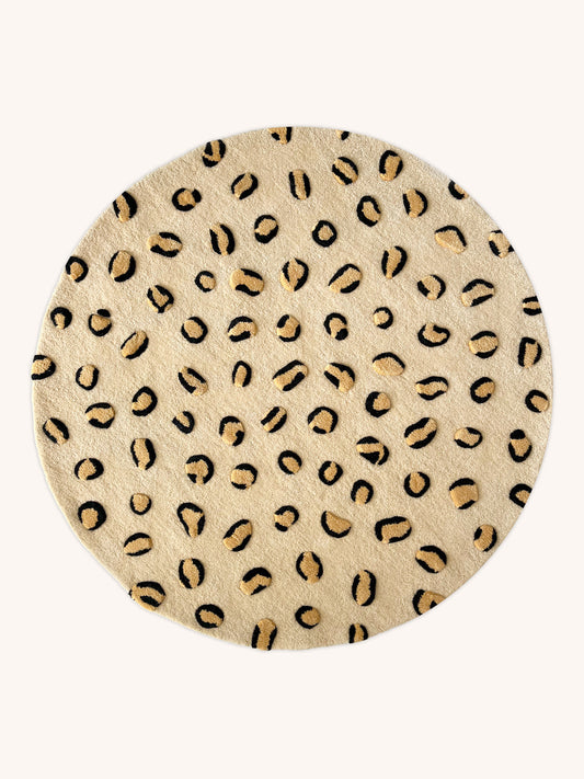 Rug LEOPARD Beige / Brown and Black Print Round Diam. 3.9 ft