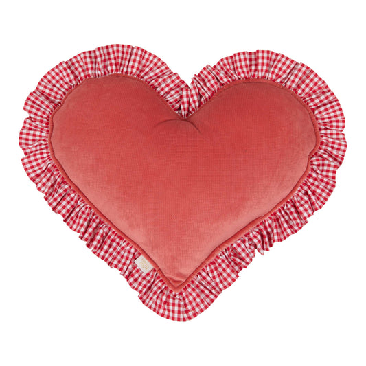Red Heart Pillow with Checkered Frill