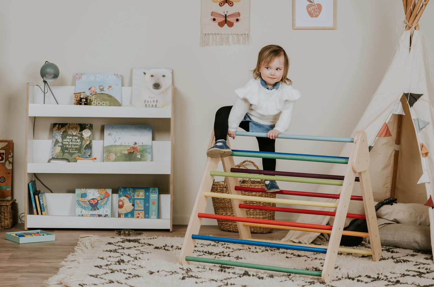 Swedish Wall and Triangle Climber Set 2in1 WITH Ramp slide | Rainbow - Oliver Ruffus