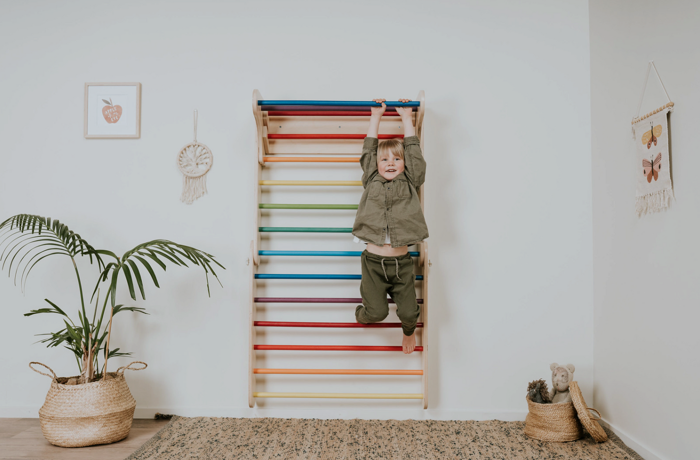 Swedish Wall and Triangle Climber Set 2in1 WITH Ramp slide | Rainbow - Oliver Ruffus