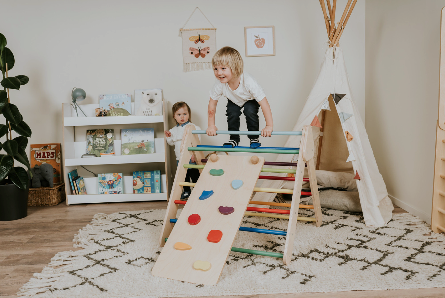 Swedish Wall and Triangle Climber Set 2in1 WITH Ramp slide | Rainbow - Oliver Ruffus