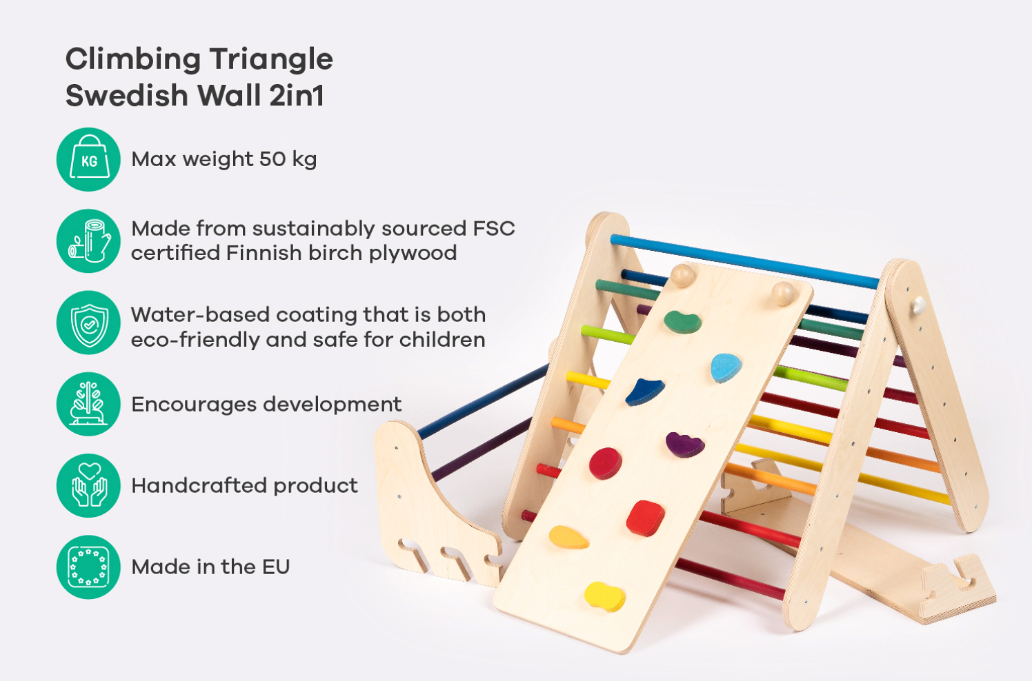 Swedish Wall and Triangle Climber Set 2in1 WITH Ramp slide | Rainbow - Oliver Ruffus