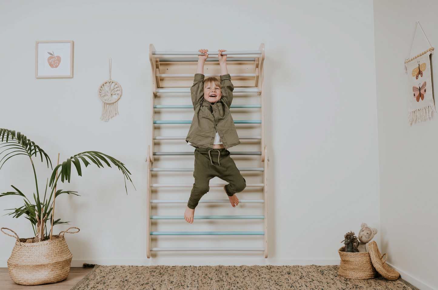 Swedish Wall and Triangle Climber Set 2in1 WITH Ramp slide | Pastel - Oliver Ruffus