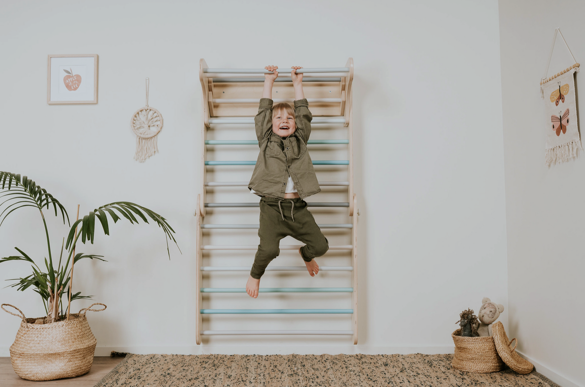 Swedish Wall and Triangle Climber Set 2in1 WITH Ramp slide | Pastel - Oliver Ruffus