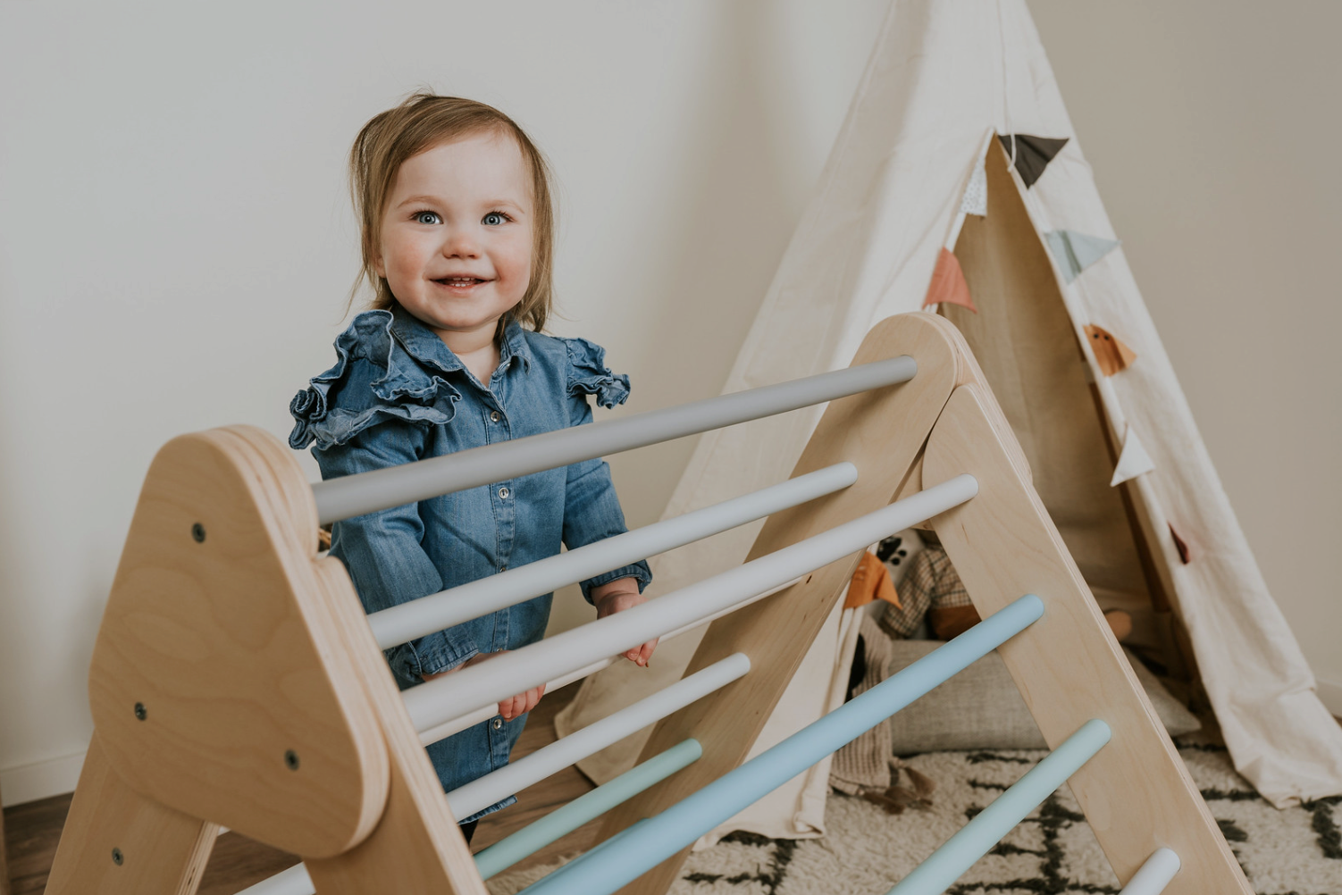 Swedish Wall and Triangle Climber Set 2in1 WITH Ramp slide | Pastel - Oliver Ruffus