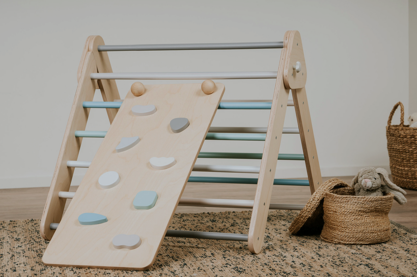 Swedish Wall and Triangle Climber Set 2in1 WITH Ramp slide | Pastel - Oliver Ruffus