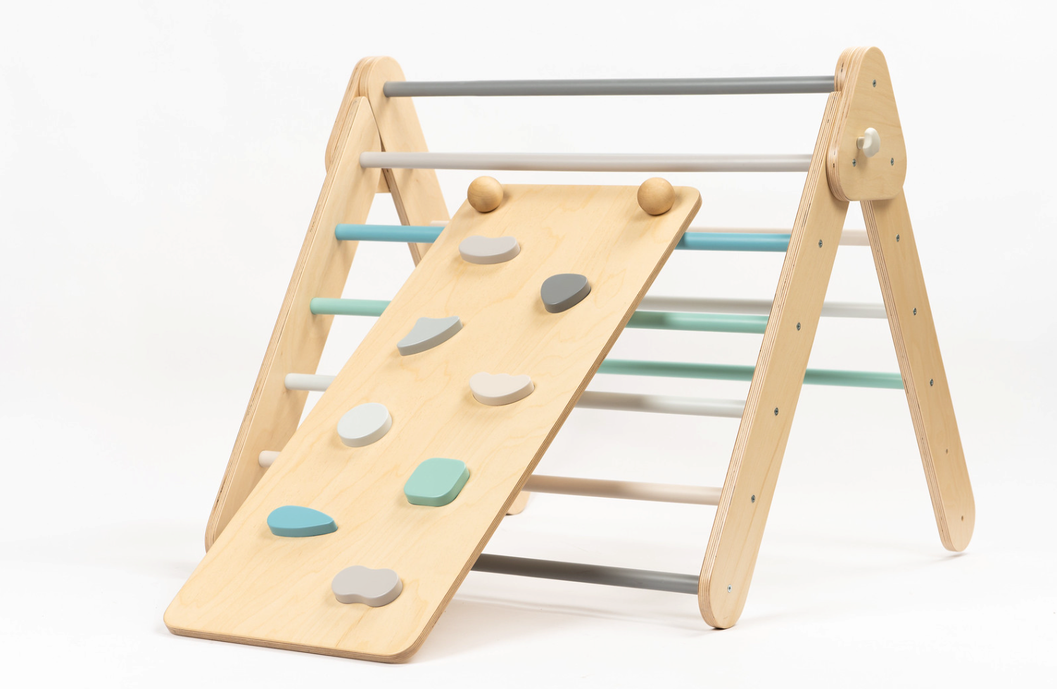 Swedish Wall and Triangle Climber Set 2in1 WITH Ramp slide | Pastel - Oliver Ruffus