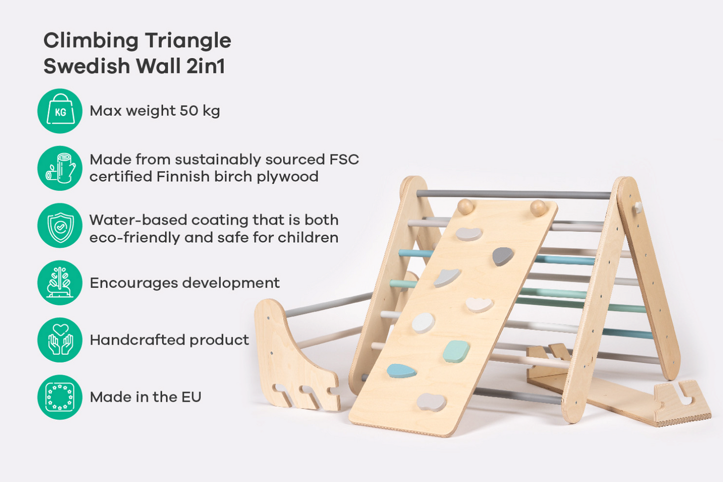 Swedish Wall and Triangle Climber Set 2in1 WITH Ramp slide | Pastel - Oliver Ruffus