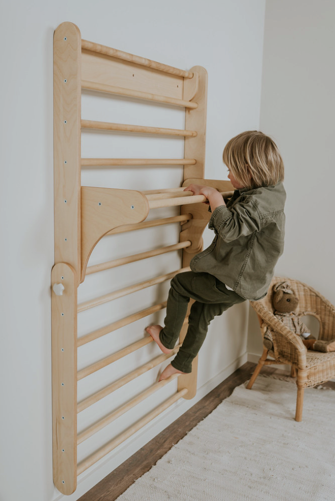 Swedish Wall and Triangle Climber Set 2in1 WITH Ramp slide | Natural - Oliver Ruffus