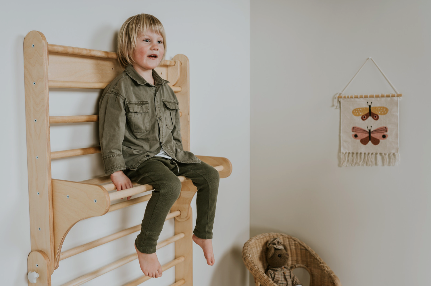 Swedish Wall and Triangle Climber Set 2in1 WITH Ramp slide | Natural - Oliver Ruffus