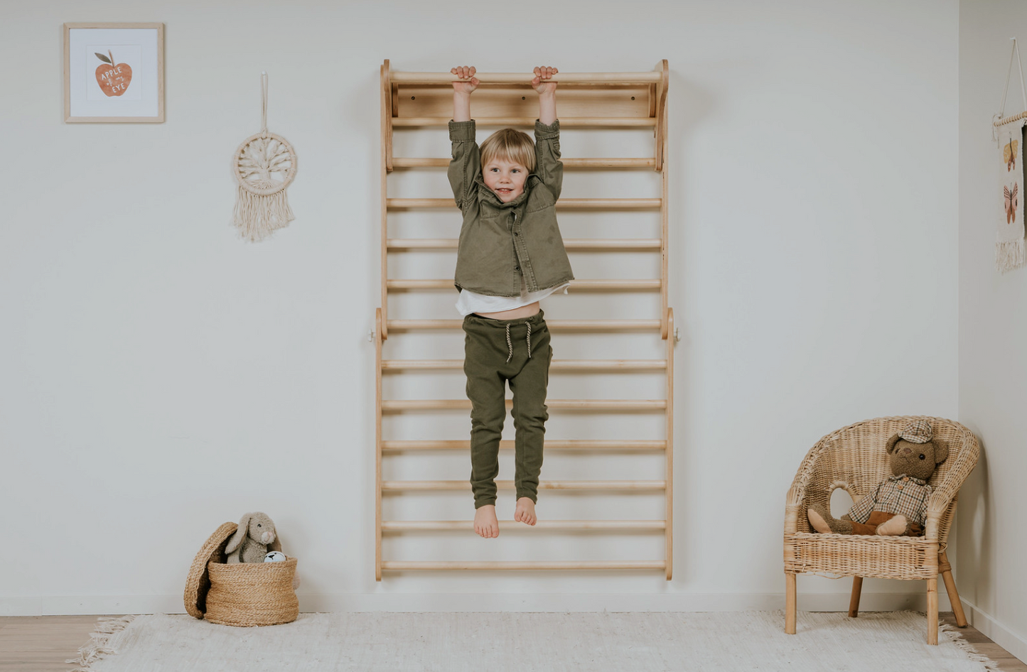 Swedish Wall and Triangle Climber Set 2in1 WITH Ramp slide | Natural - Oliver Ruffus