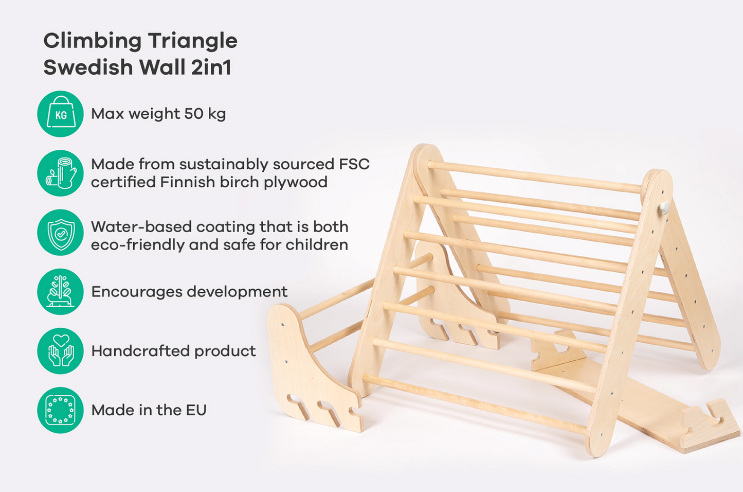 Swedish Wall and Triangle Climber Set 2in1 WITH Ramp slide | Natural - Oliver Ruffus