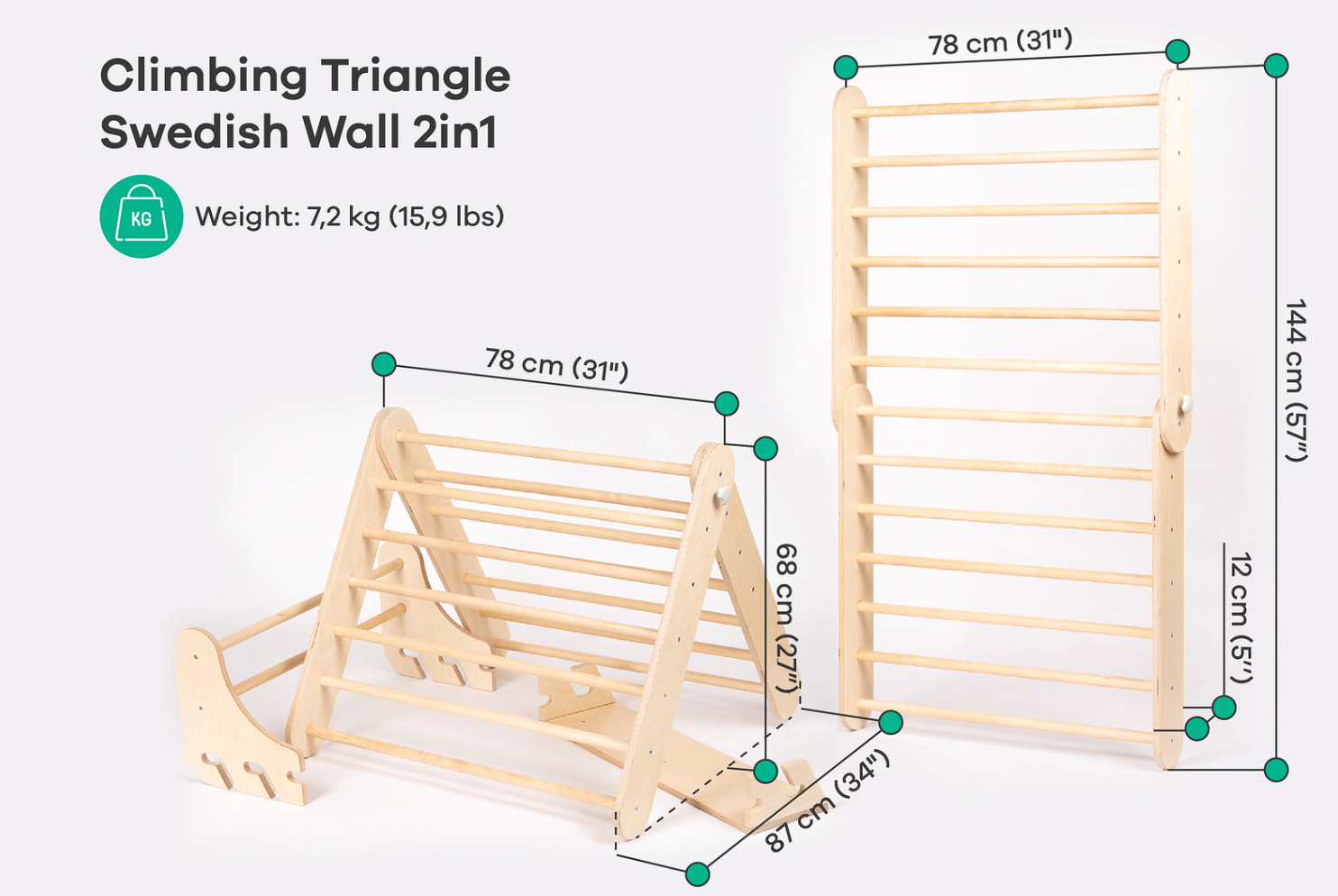 Swedish Wall and Triangle Climber Set 2in1  | Natural - Oliver Ruffus