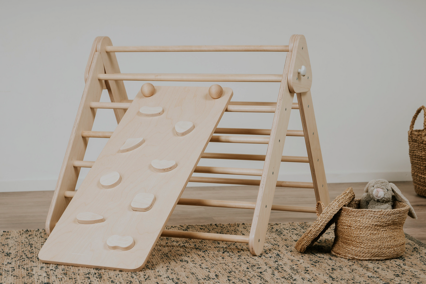 Swedish Wall and Triangle Climber Set 2in1 WITH Ramp slide | Natural - Oliver Ruffus