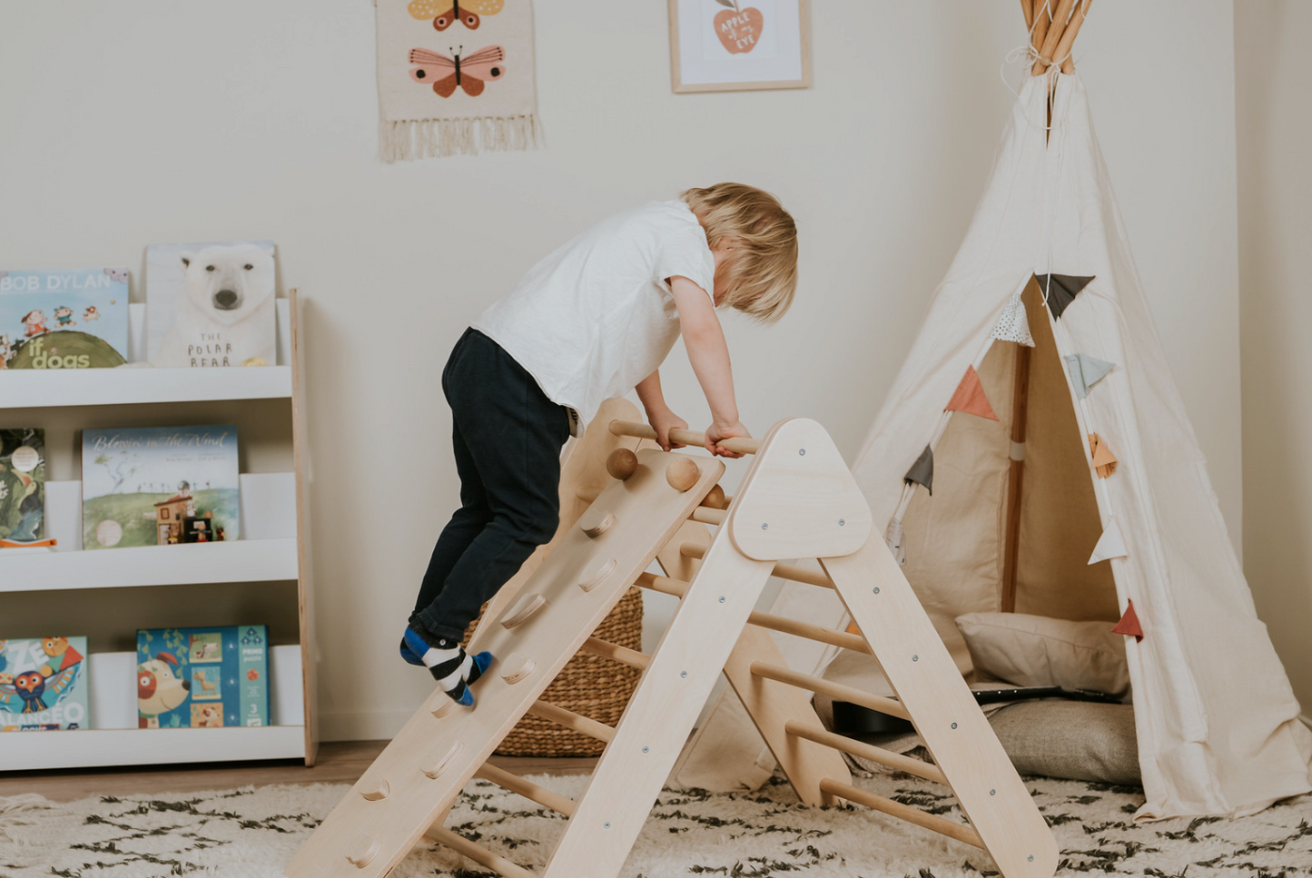 Swedish Wall and Triangle Climber Set 2in1 WITH Ramp slide | Natural - Oliver Ruffus