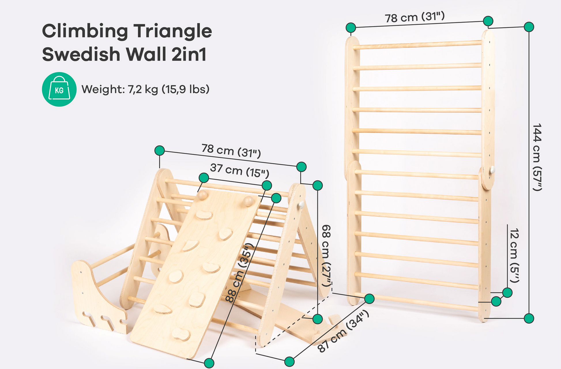 Swedish Wall and Triangle Climber Set 2in1 WITH Ramp slide | Natural - Oliver Ruffus