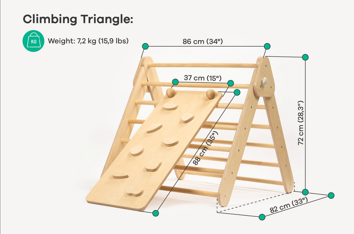 Swedish Wall and Triangle Climber Set 2in1 WITH Ramp slide | Natural - Oliver Ruffus