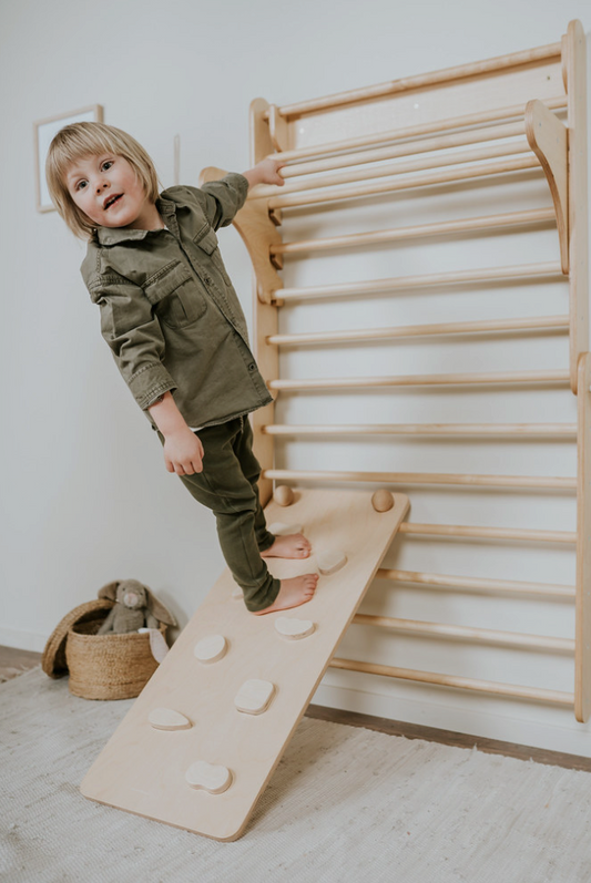 Swedish Wall and Triangle Climber Set 2in1 WITH Ramp slide | Natural - Oliver Ruffus