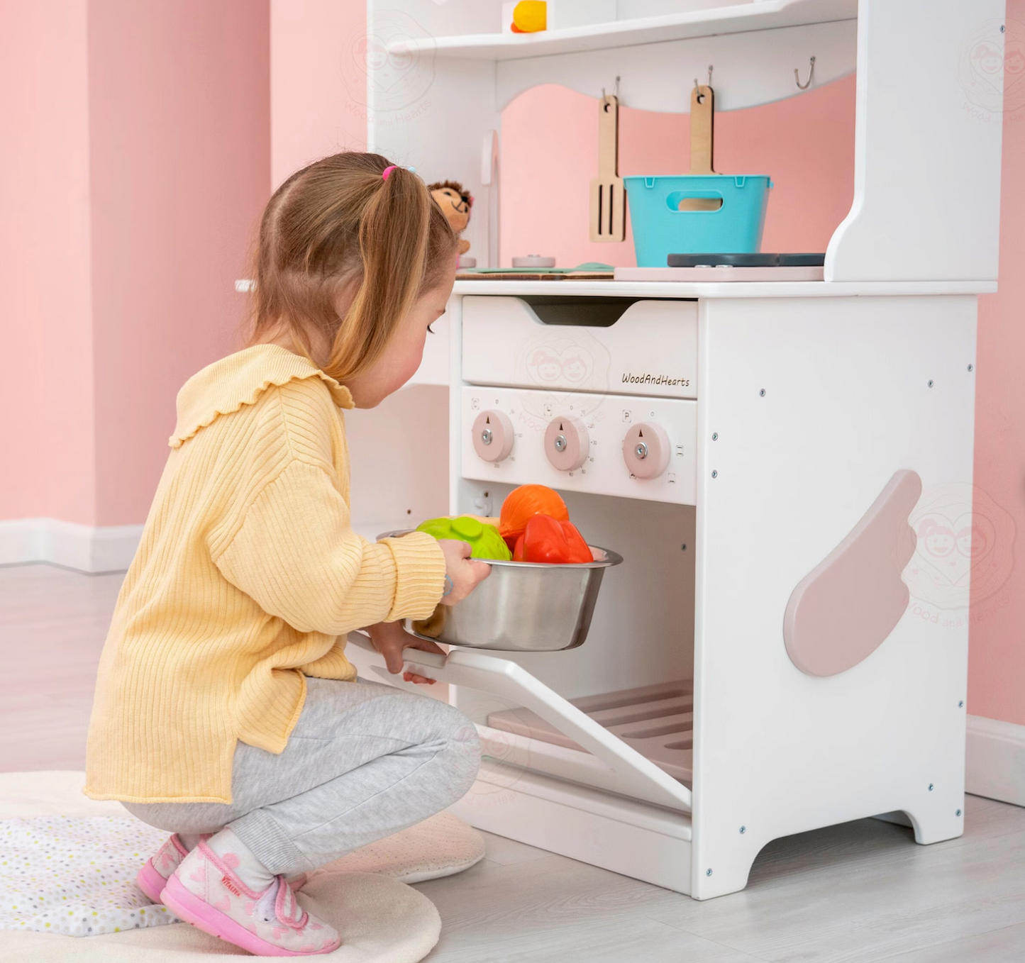 Wooden Play Kitchen | Angel White and Pink - Oliver Ruffus