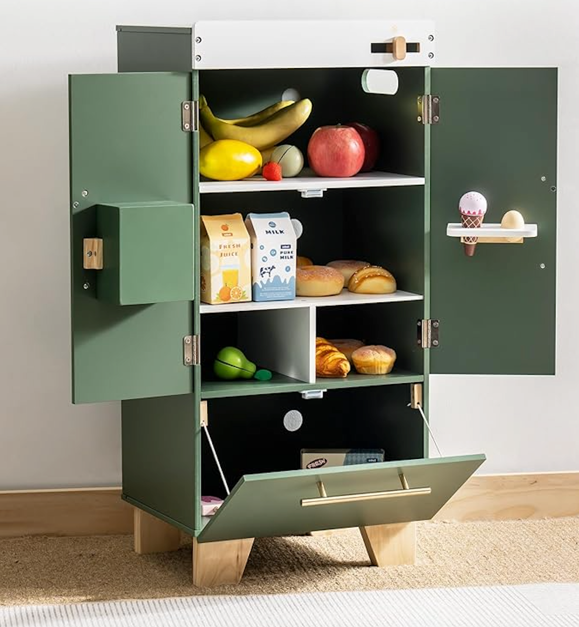 Vintage Green Wooden Toy Fridge - Oliver Ruffus