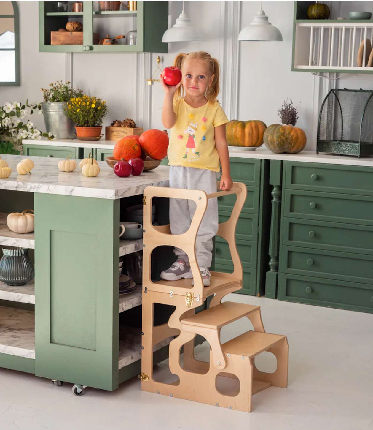 Convertible Kitchen Tower and Writing Desk, 2-in-1 Learning Helper