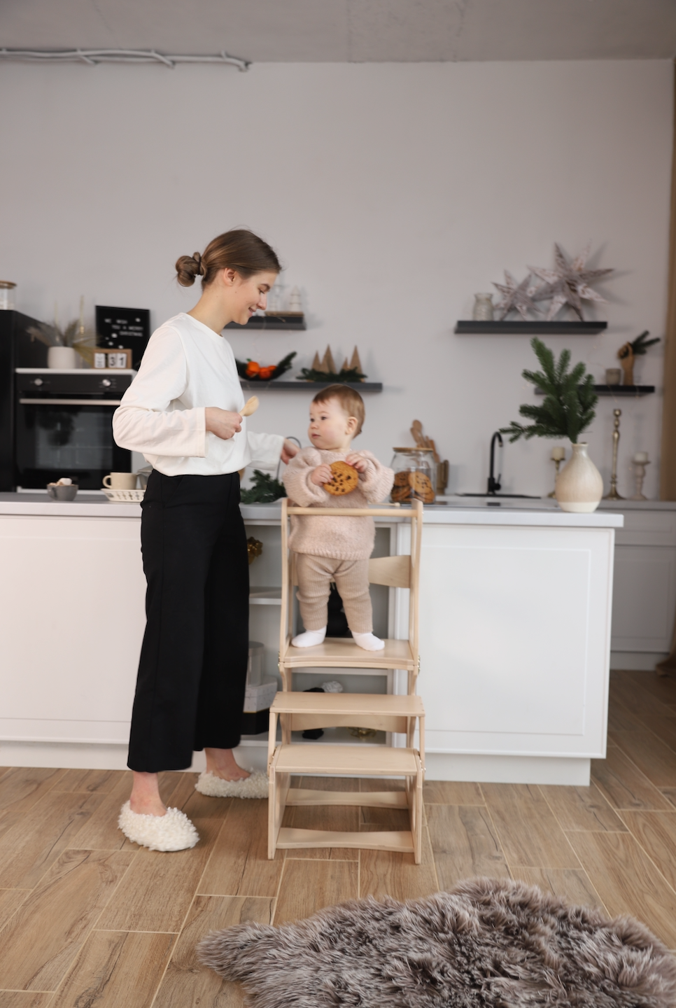 Convertible Kitchen Tower and Writing Desk, 2-in-1 Learning Helper