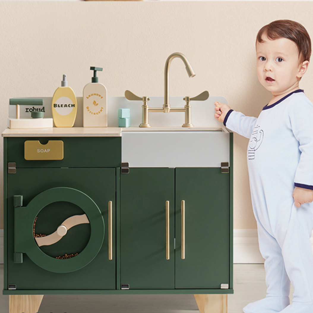 Vintage Green Wooden Play Washing Machine