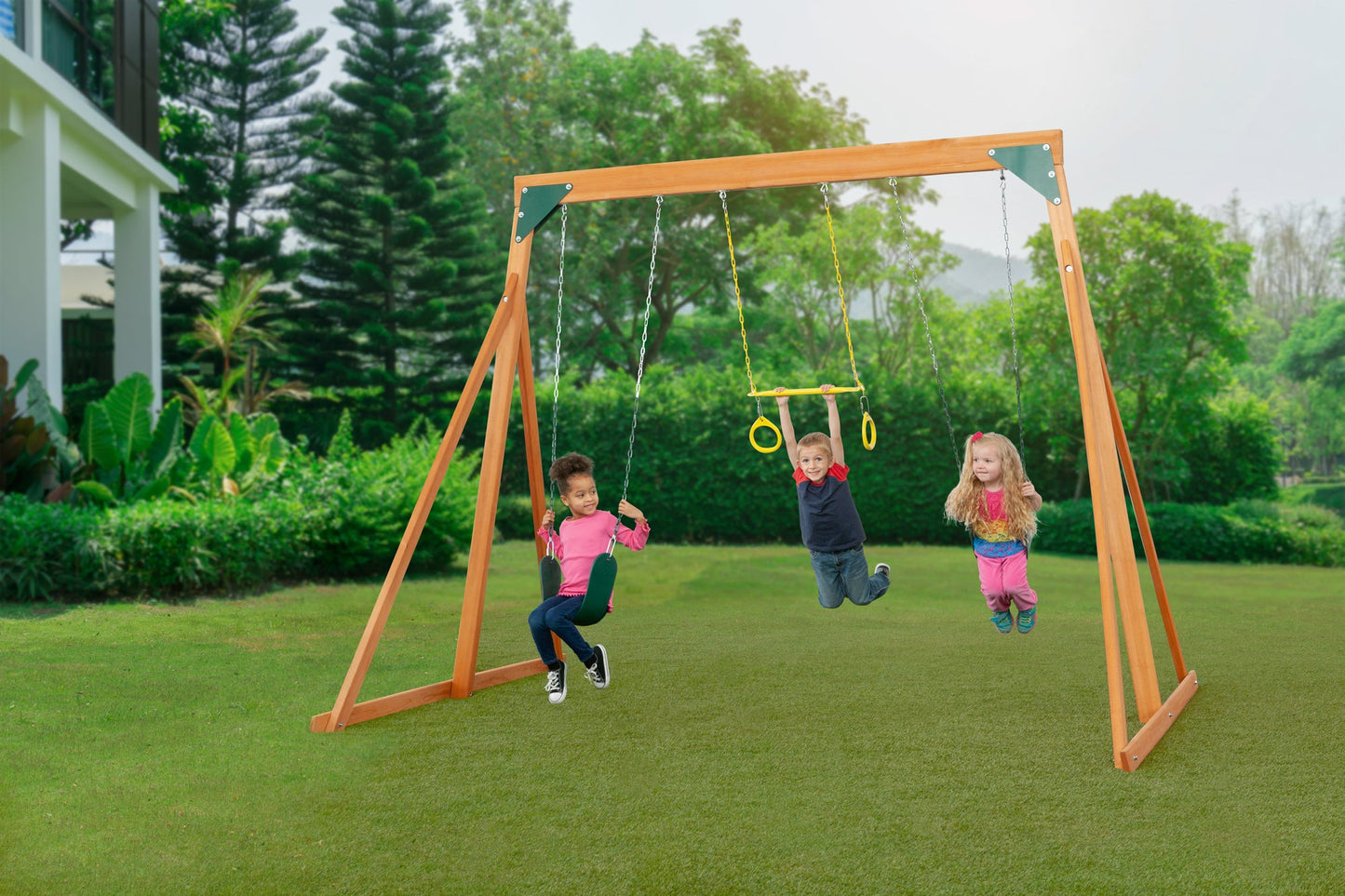 Trailside Wooden Swing Set- Choose from 7 Color Options!