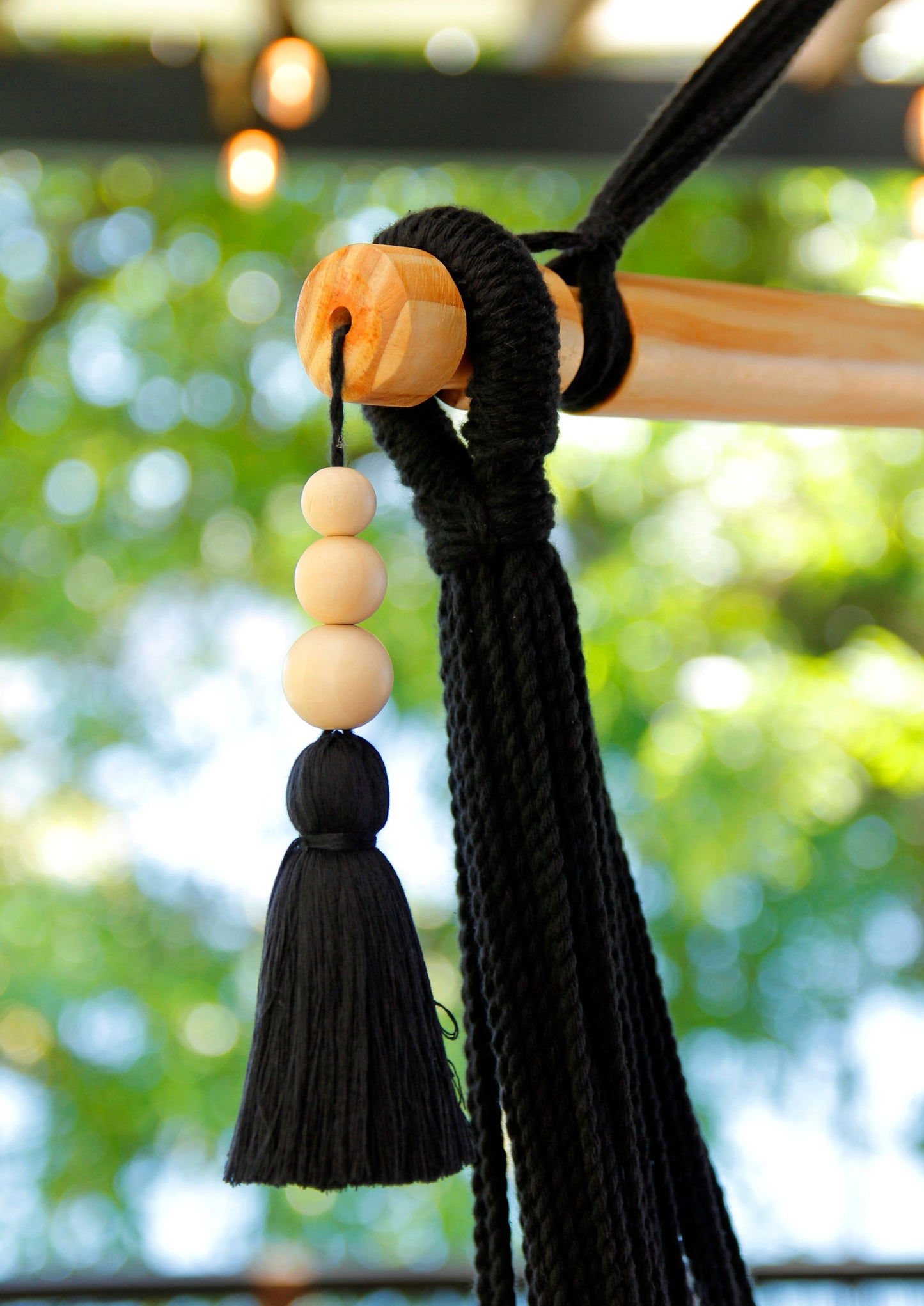 Black Woven Macrame Hammock Chair with tassels | DIANA