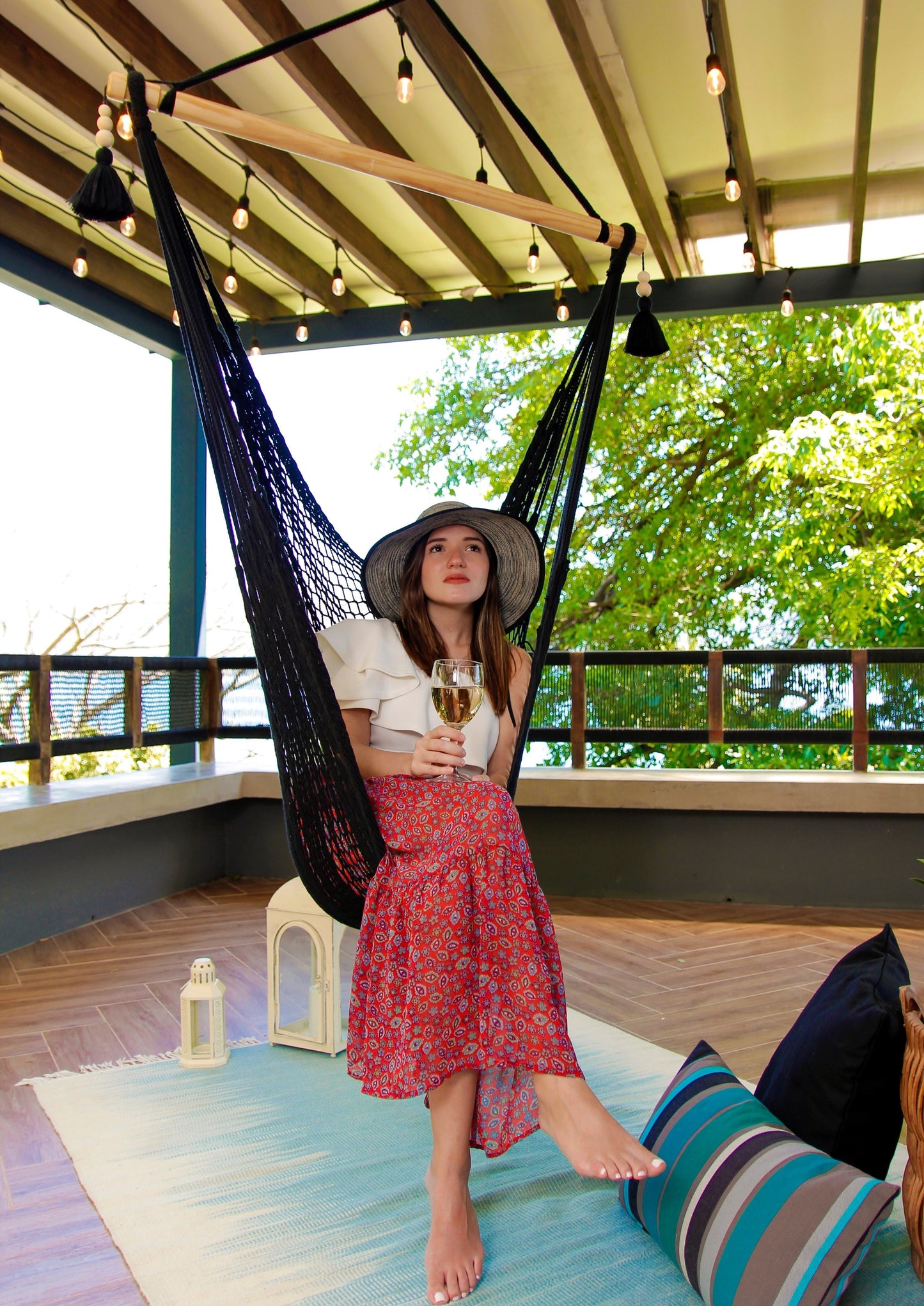 Black Woven Macrame Hammock Chair with tassels | DIANA