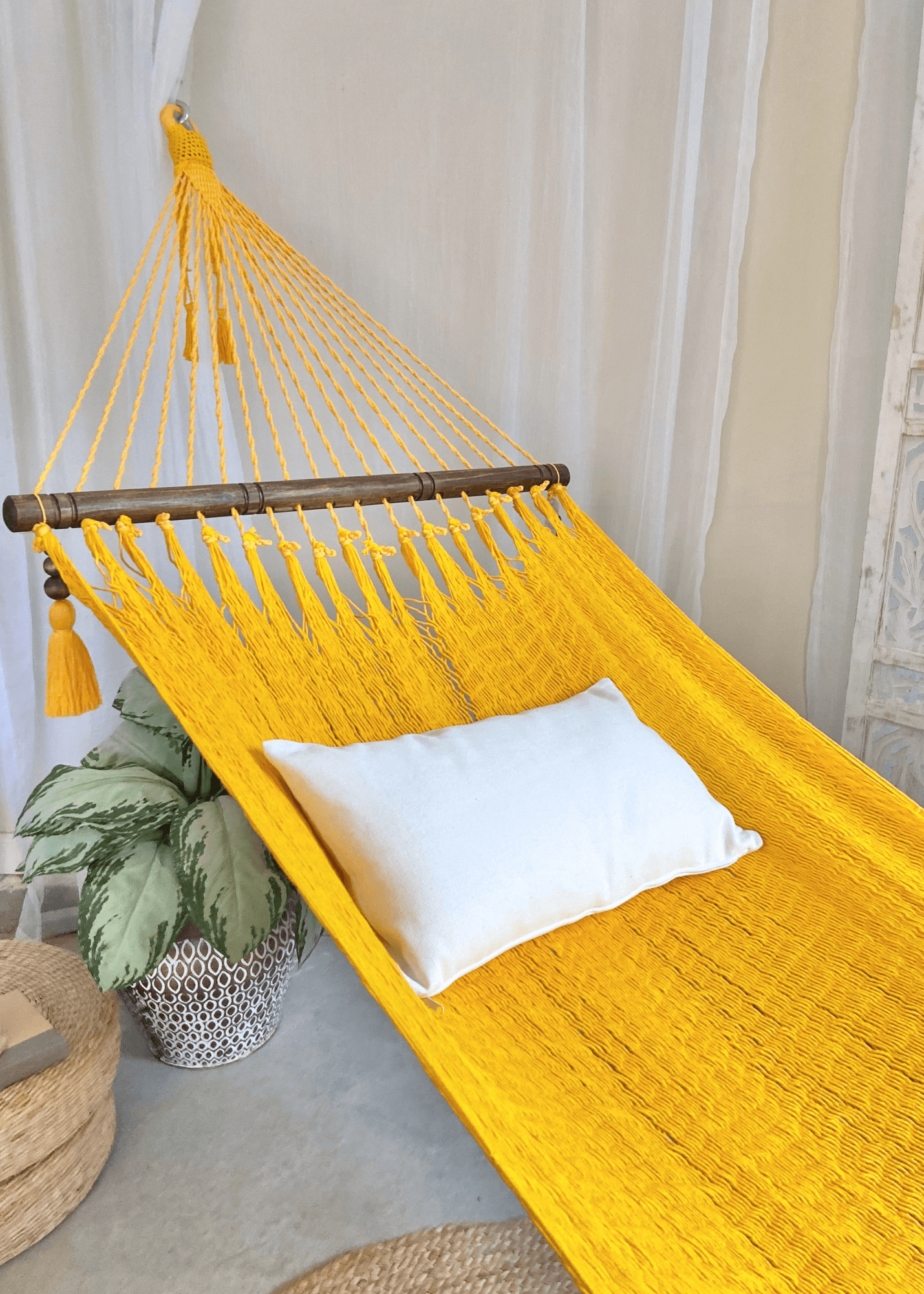 Woven Yellow Hammock With Wood Spreaders | JULIANNA